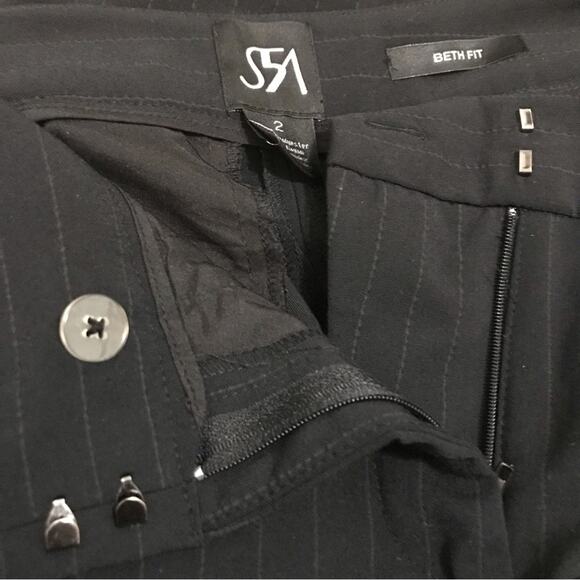 Saks Fifth Avenue S5A Beth Fit Pinstripe Black Pants Size 2 - Picture 4 of 9